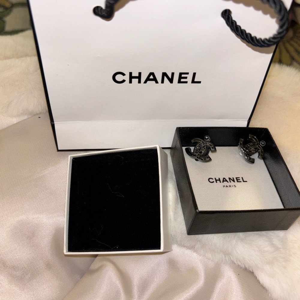 CHANEL Blue Crystal Logo Earrings - Authentic- with Box/Bag - Picture 8 of 13